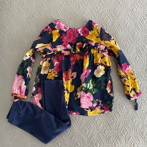 Floral Long Sleeve Top and Navy Pants Set